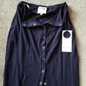 Privacy Please ribbed midi skirt. Navy color.